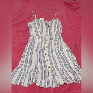(buy 3 items for $5)Striped white and blue some gold shimmer summer dress